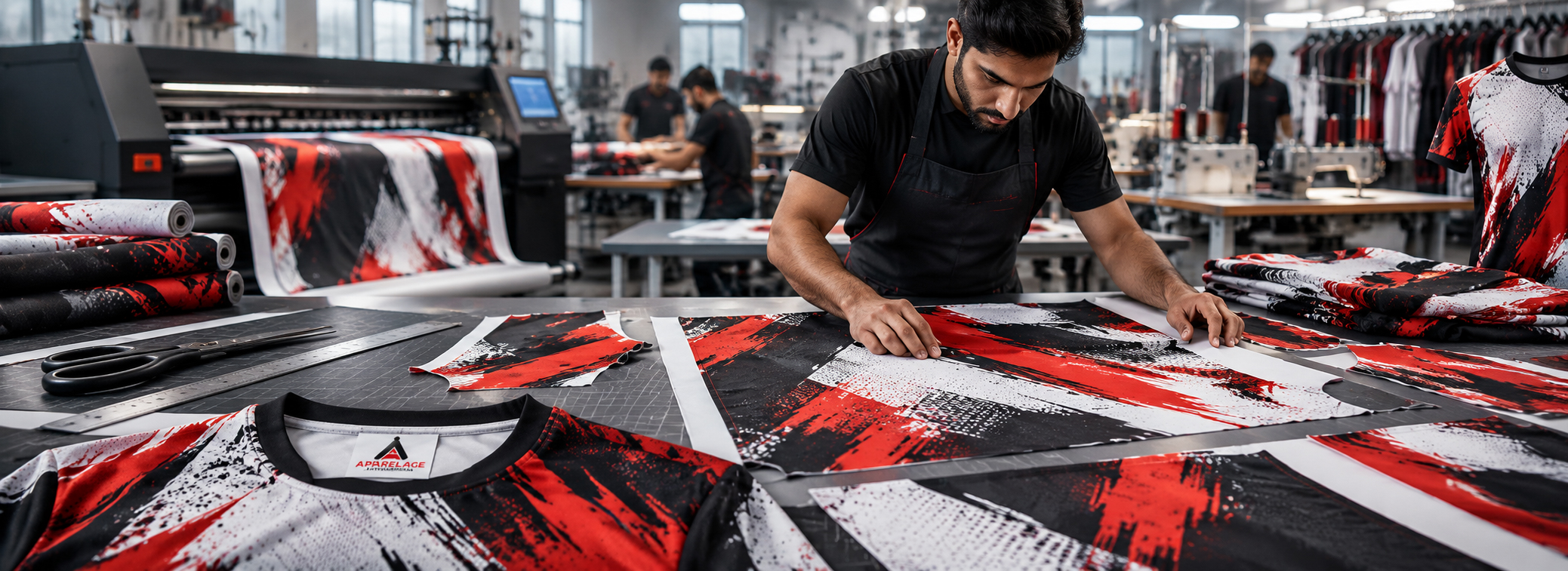 All-over printing manufacturer for USA apparel buyers, all-over print t-shirts, all-over print hoodies, edge-to-edge garment printing, sublimation all-over printing, cut-and-sew printed apparel, sportswear, streetwear, and private label clothing